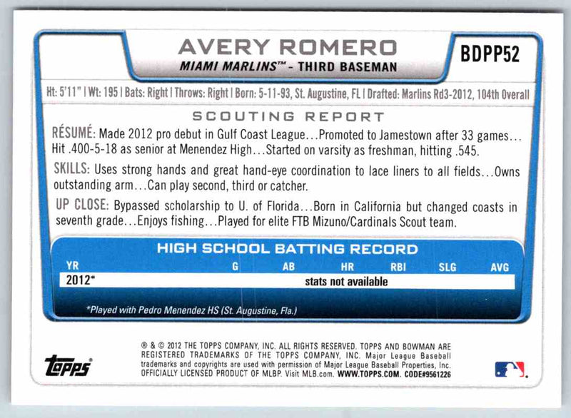 2012 Bowman Avery Romero