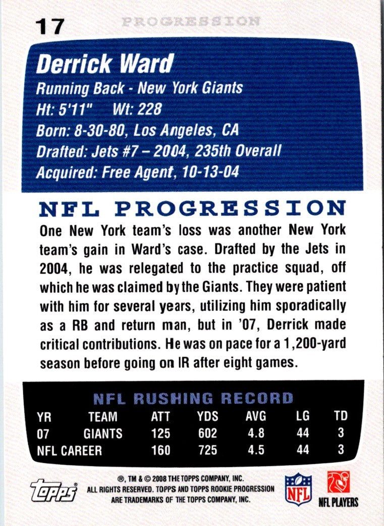 2008 Topps Rookie Progression Derrick Ward