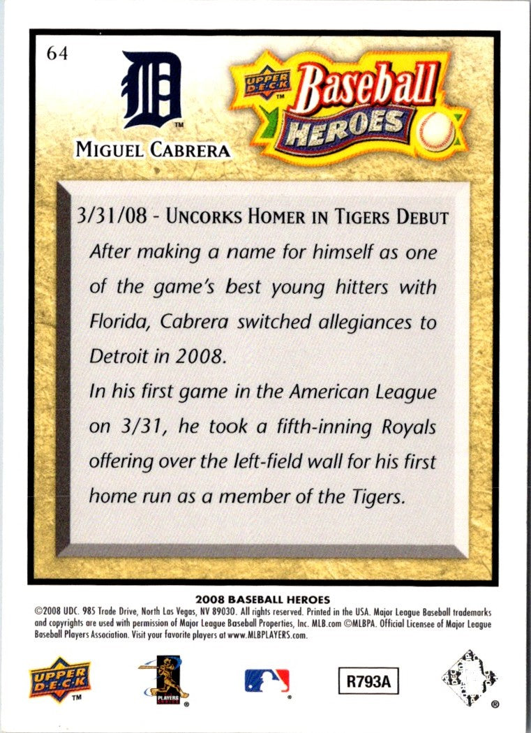 2008 Upper Deck Baseball Heroes Miguel Cabrera