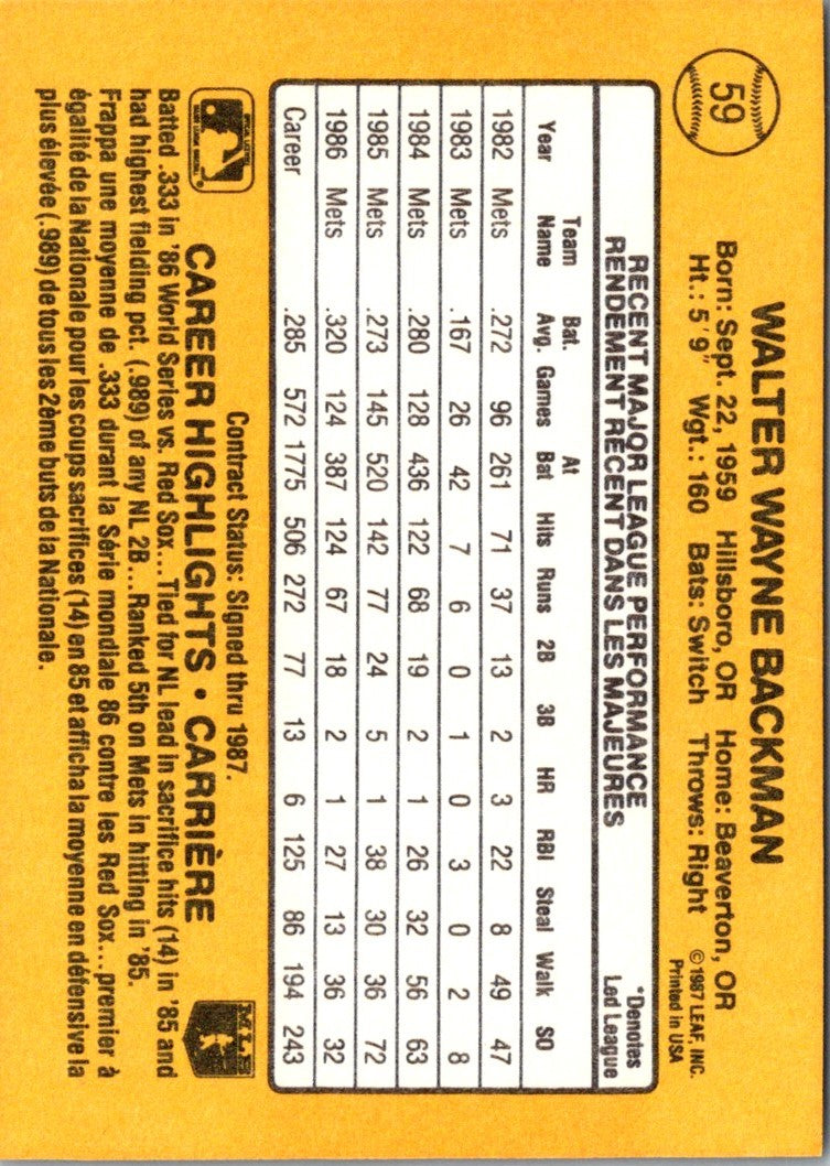 1987 Leaf Wally Backman