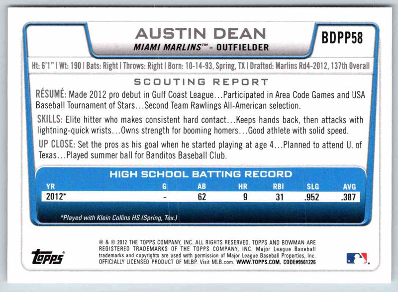 2012 Bowman Austin Dean