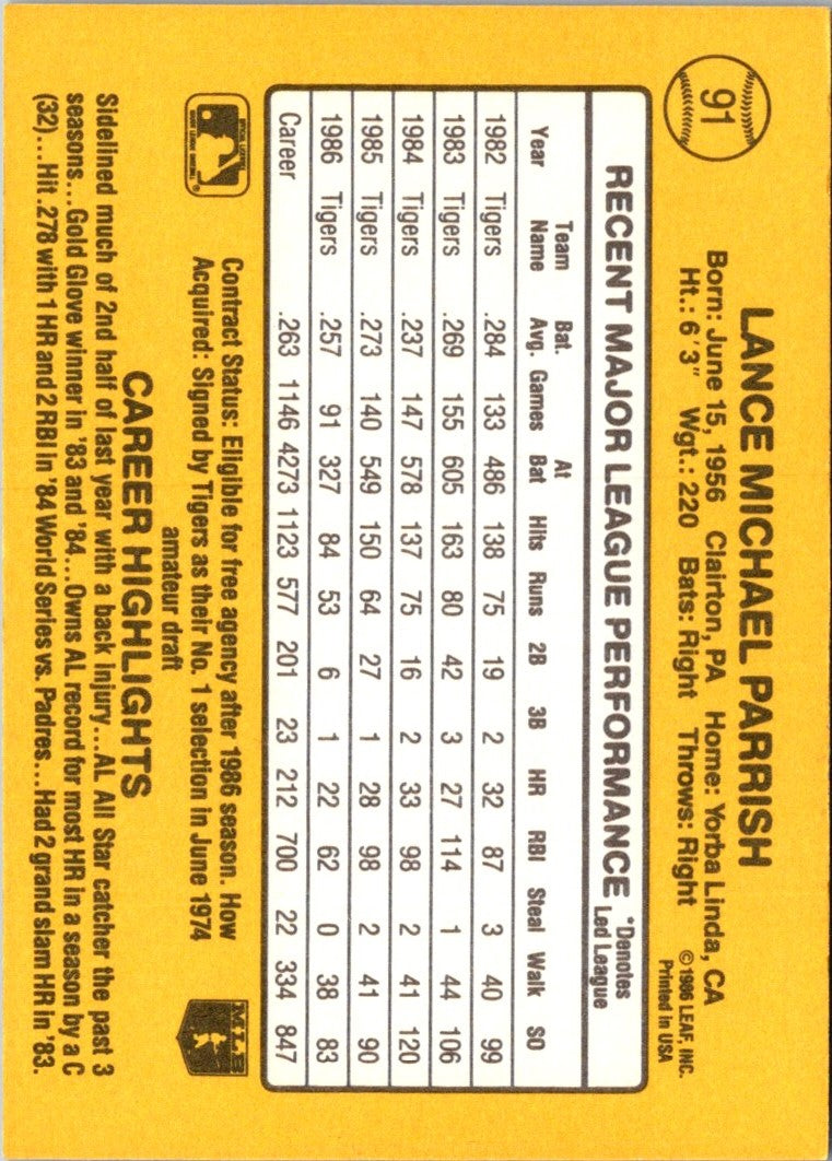 1987 Donruss Lance Parrish