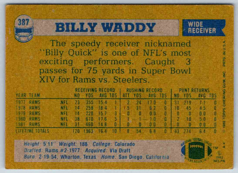 1982 Topps Billy Waddy