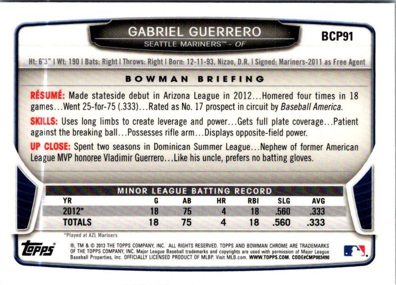 2013 Bowman Chrome Prospects Gabriel Guerrero