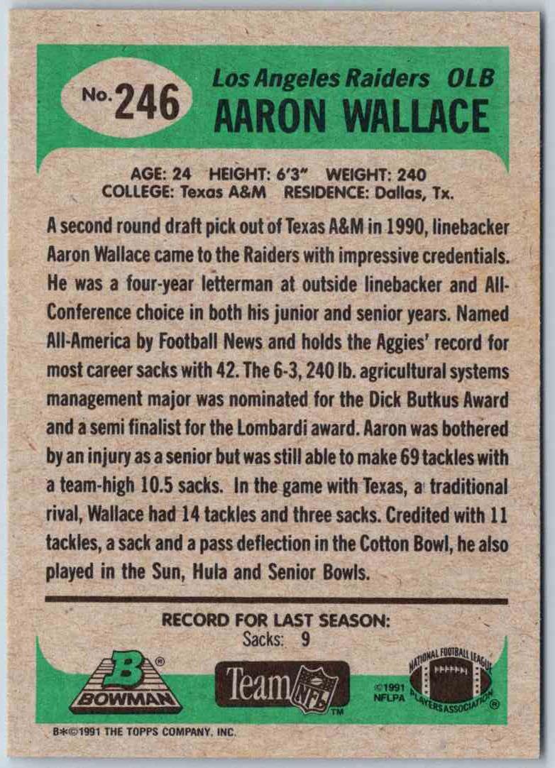 1991 Bowman Football Aaron Wallace