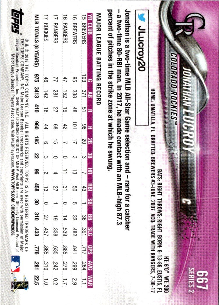 2018 Topps Jonathan Lucroy