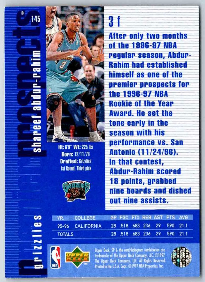 1995 Upper Deck Shareef Abdur-Rahim