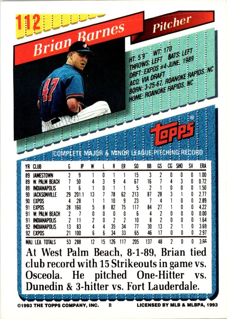 1993 Topps Brian Barnes