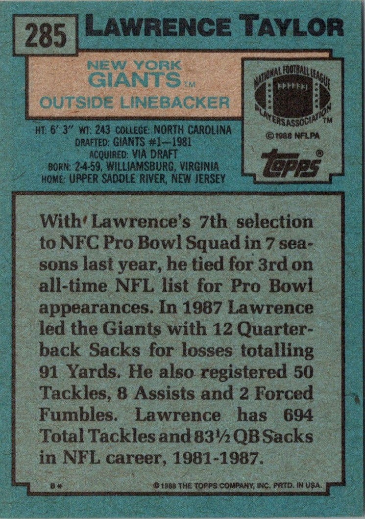 1988 Topps Lawrence Taylor