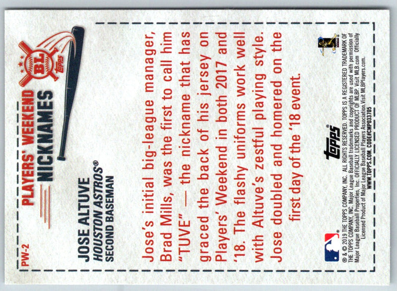 2019 Topps Big League Players' Weekend Nicknames Jose Altuve