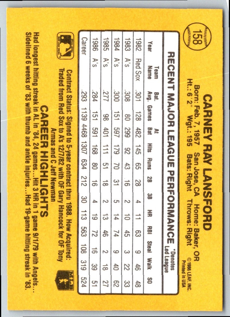 1987 Donruss Carney Lansford