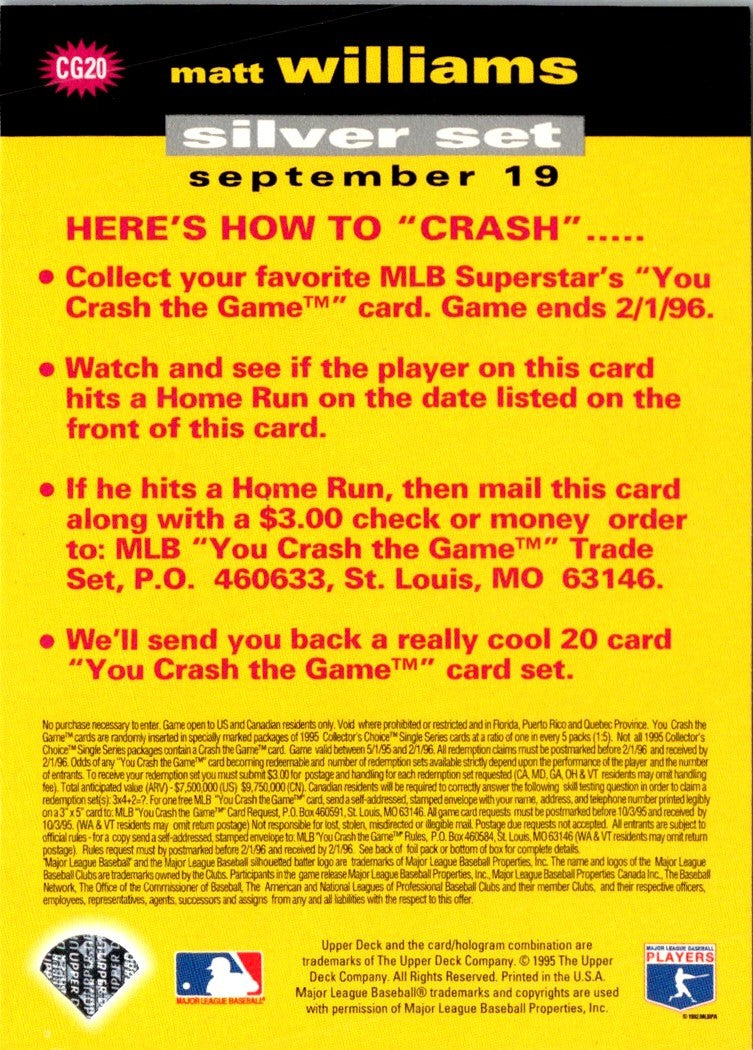 1995 Collector's Choice You Crash the Game Matt Williams