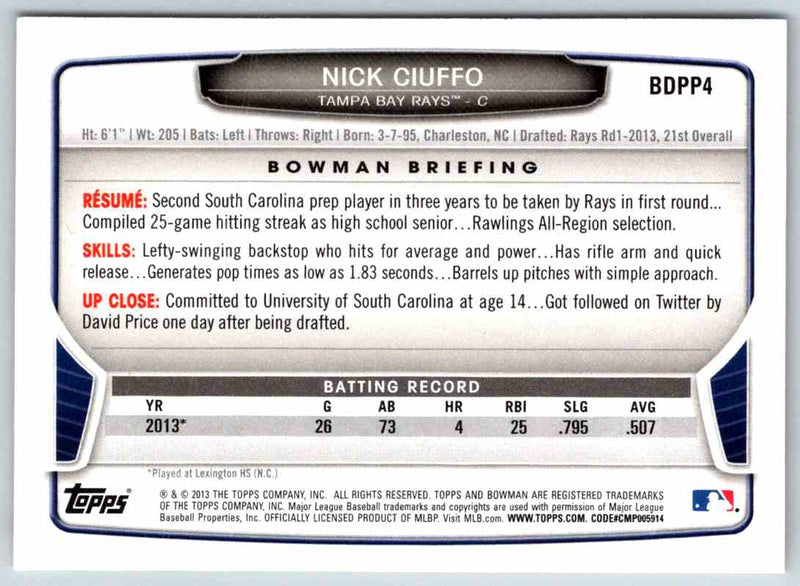 2013 Bowman Nick Ciuffo