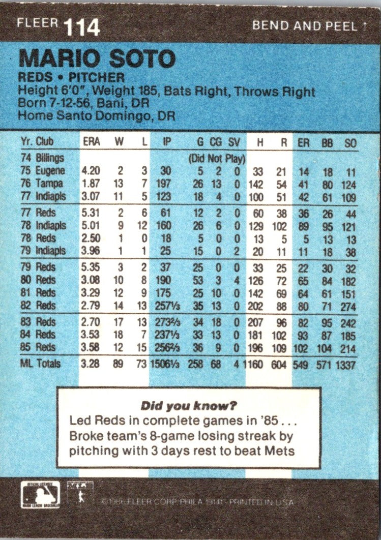 1986 Fleer Star Stickers Mario Soto