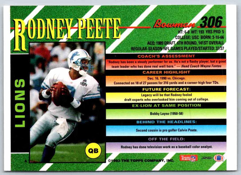 1993 Bowman Football Rodney Peete