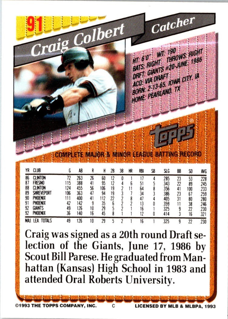 1993 Topps Gold Craig Colbert