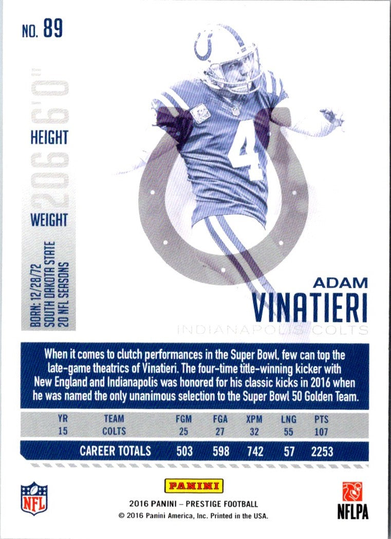 2016 Panini Prestige Adam Vinatieri