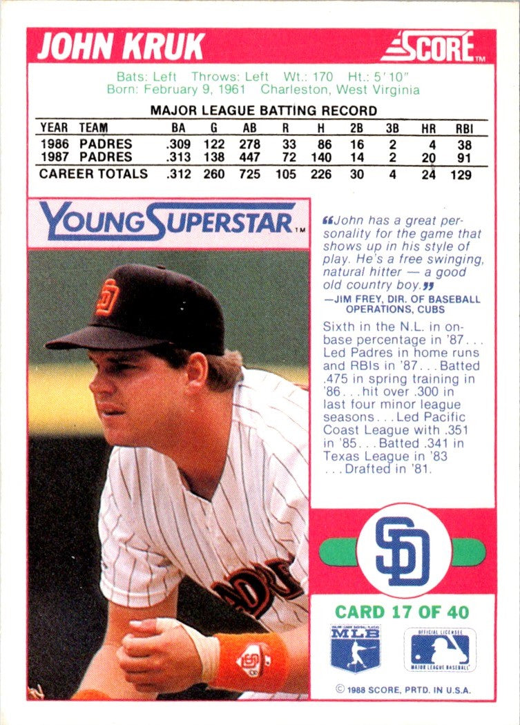 1988 Score Young Superstars I John Kruk