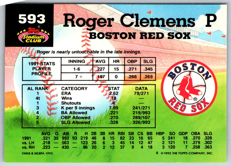 1992 Stadium Club Roger Clemens