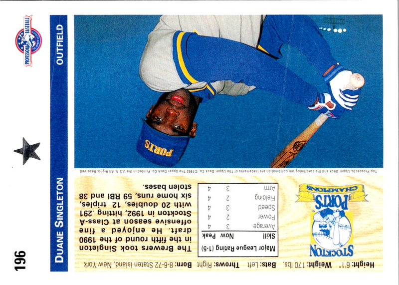 1992 Upper Deck Minors Duane Singleton