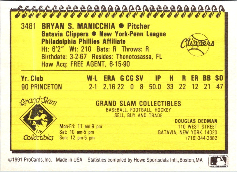 1991 ProCards Bryan Manicchia