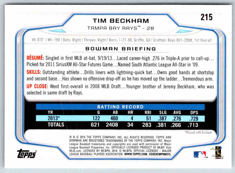 2014 Bowman Tim Beckham