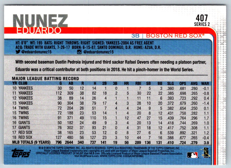 2019 Topps Eduardo Nunez