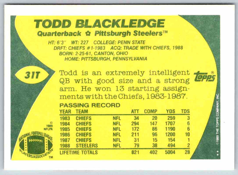 1989 Topps Todd Blackledge