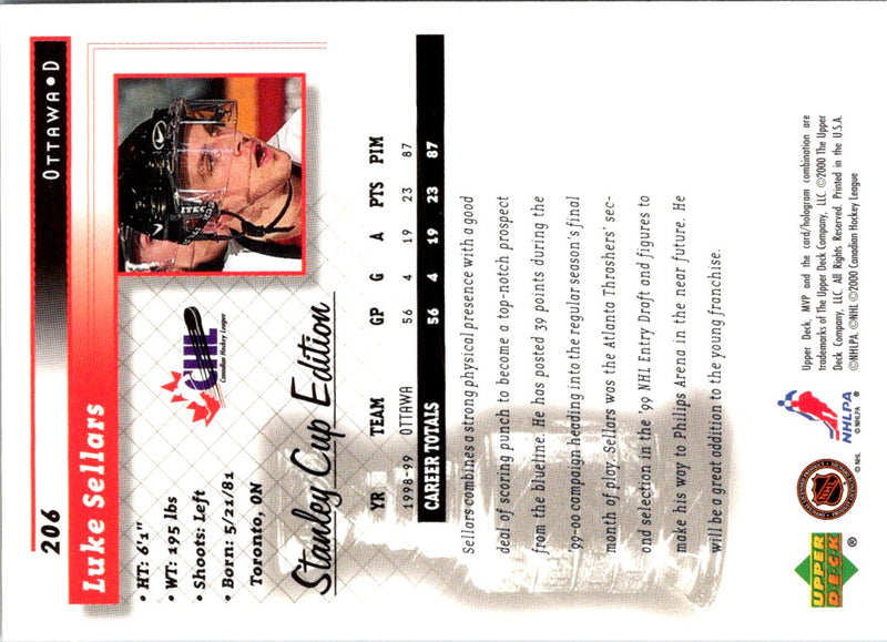 1999 Upper Deck MVP Stanley Cup Luke Sellars