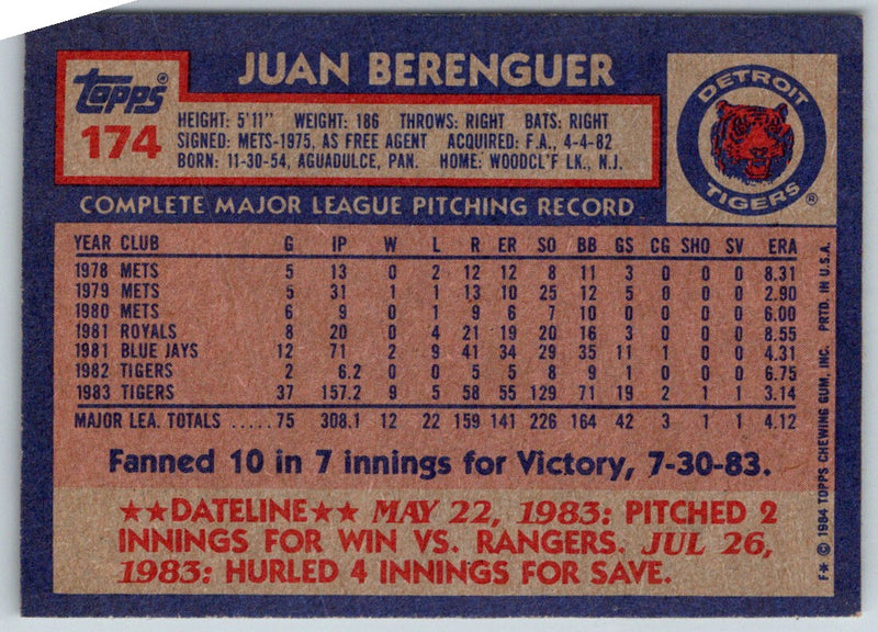 1984 Topps Juan Berenguer