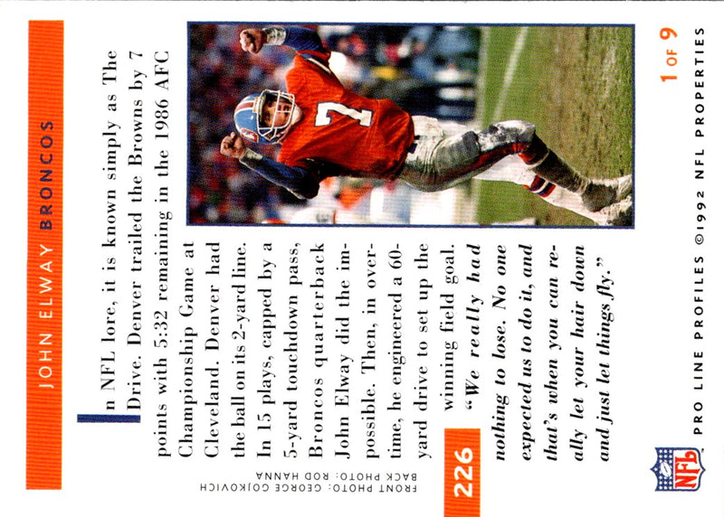 1992 Pro Line Profiles John Elway