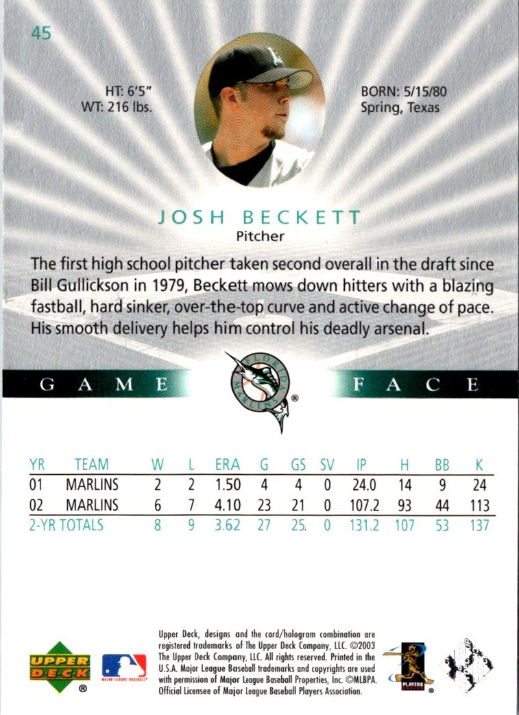 2003 Upper Deck Game Face Josh Beckett