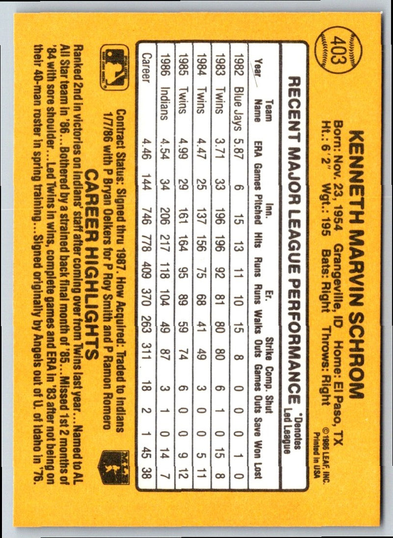 1986 Fleer Ken Schrom