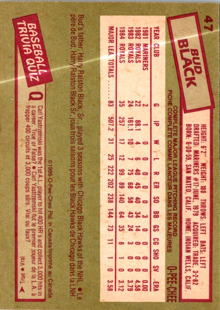 1985 O-Pee-Chee Bud Black