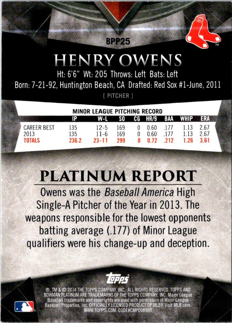 2014 Bowman Platinum Prospects Henry Owens