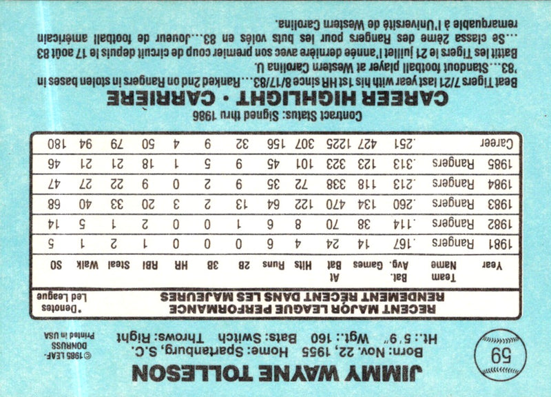 1986 Leaf Wayne Tolleson