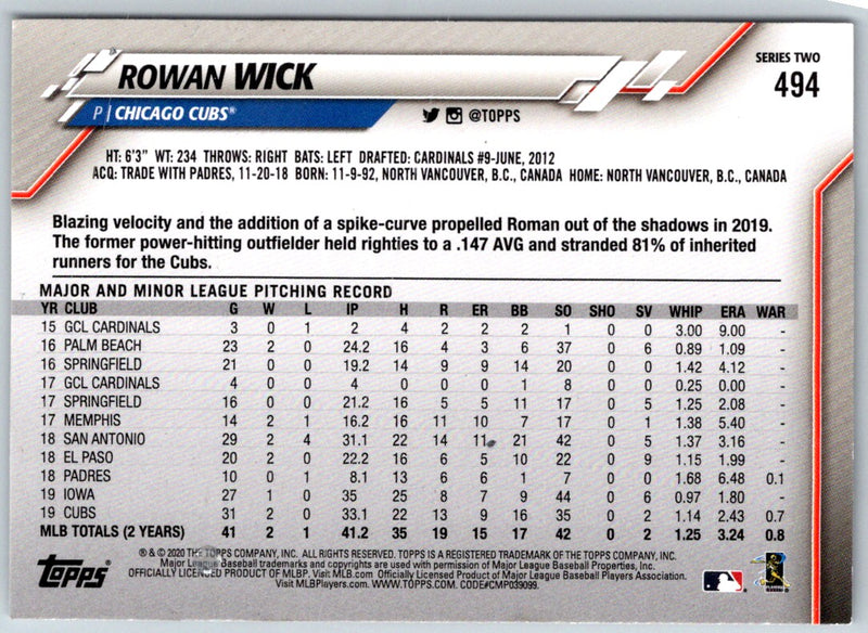 2020 Topps Rowan Wick