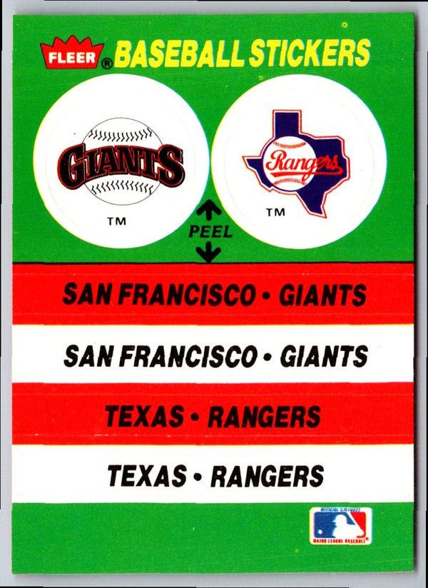 1988 Fleer Team Stickers San Francisco Giants/Texas Rangers #NNO