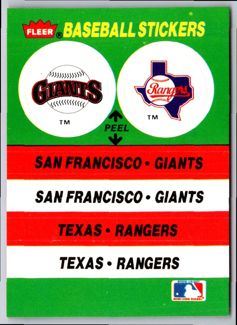 1988 Fleer Team Stickers San Francisco Giants/Texas Rangers