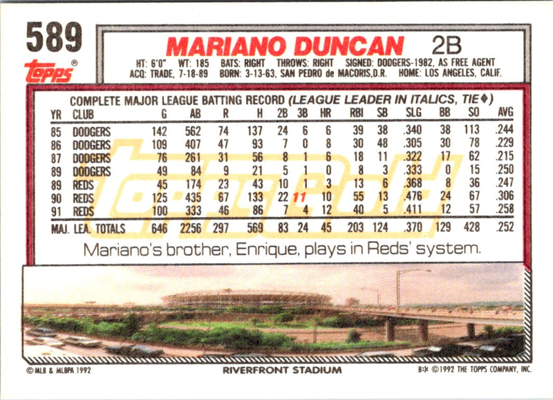 1992 Topps Mariano Duncan