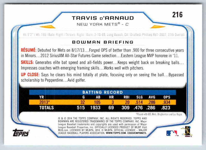 2014 Bowman Travis D'arnaud