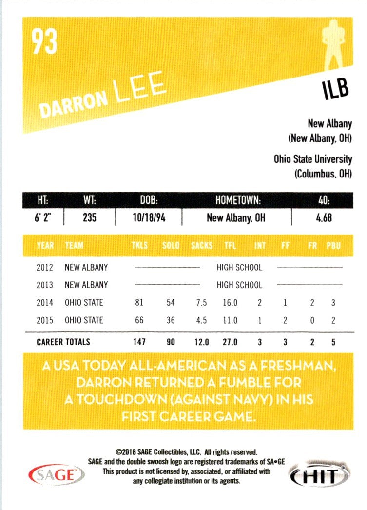 2016 SAGE HIT Darron Lee