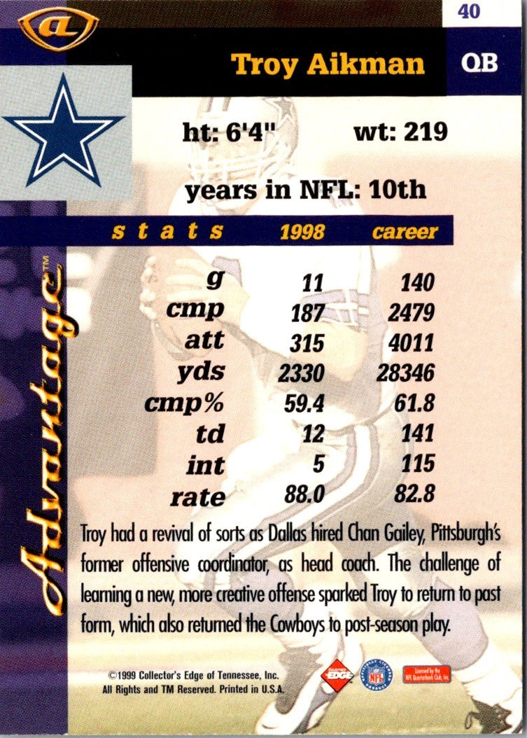 1999 Collector's Edge Advantage Troy Aikman