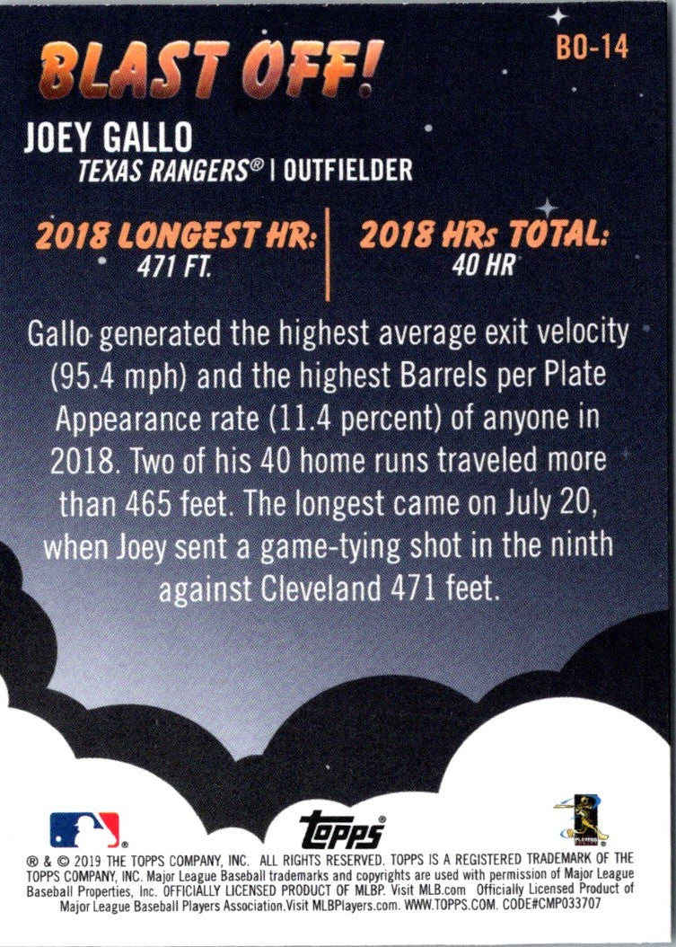 2019 Topps Big League Blast Off! Joey Gallo