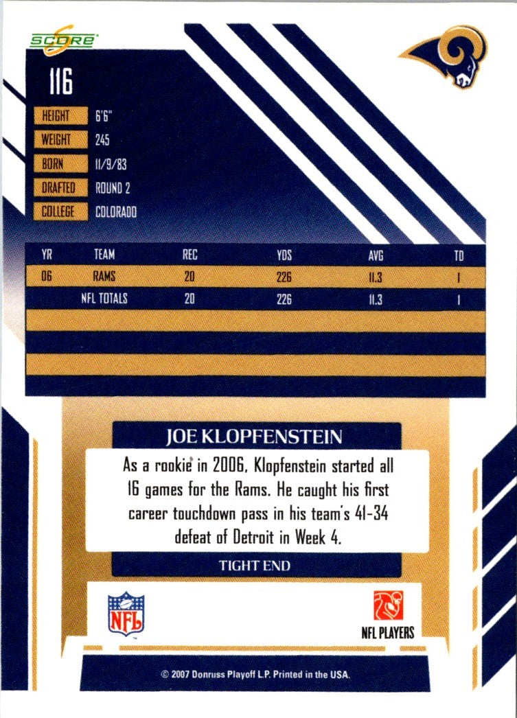 2007 Score Joe Klopfenstein
