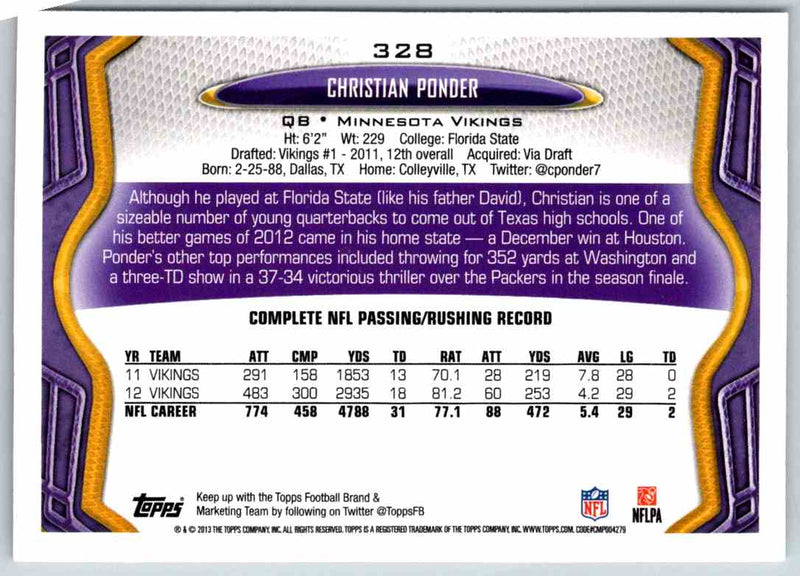 2011 Topps Football Christian Ponder