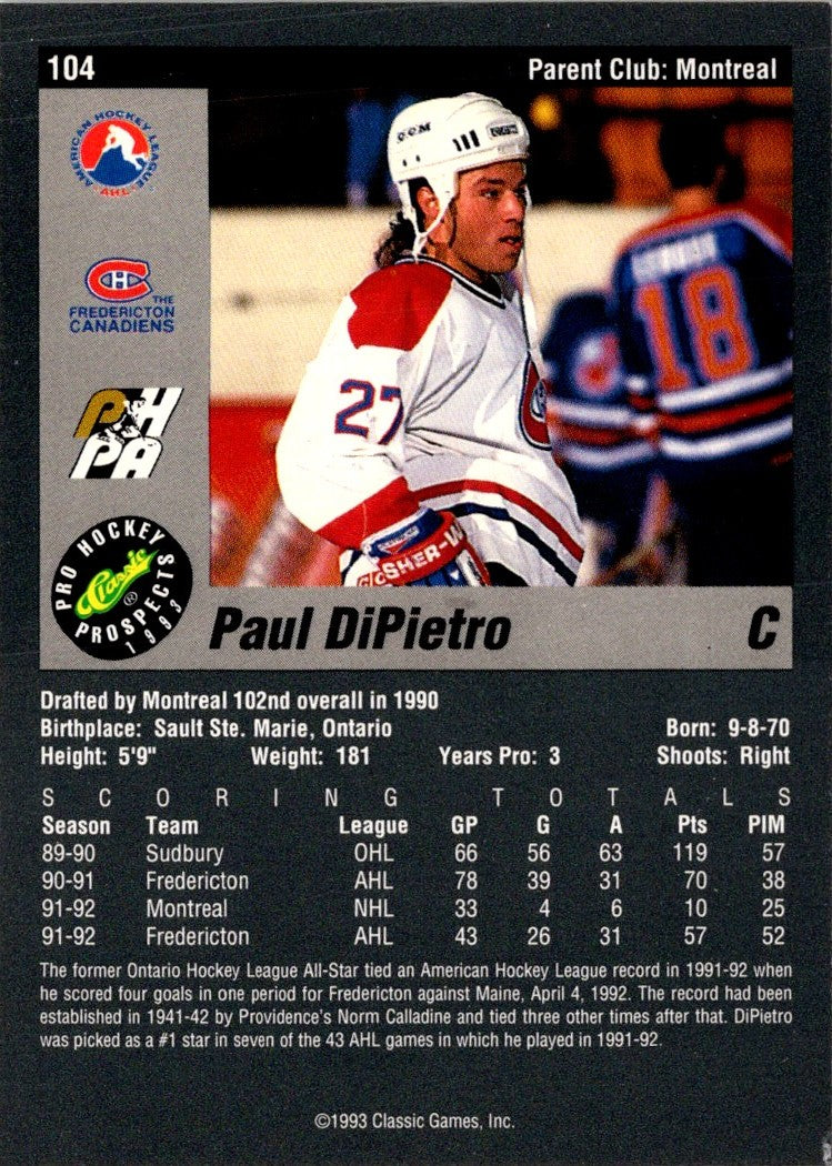 1993 Classic Pro Prospects Paul DiPietro