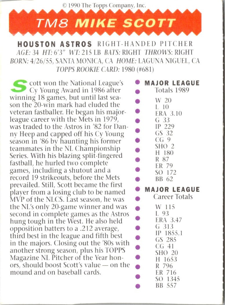 1990 Topps Magazine Mike Scott