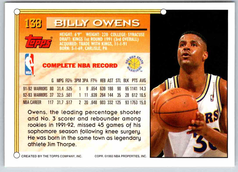 1993 Topps Billy Owens