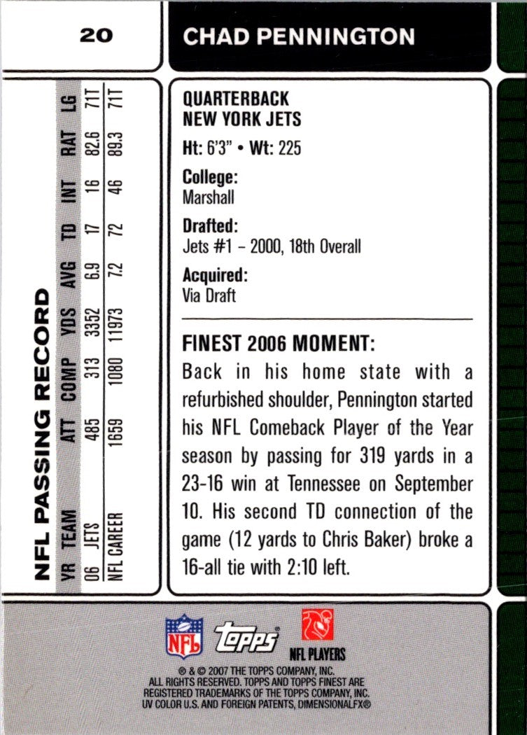 2007 Finest Chad Pennington